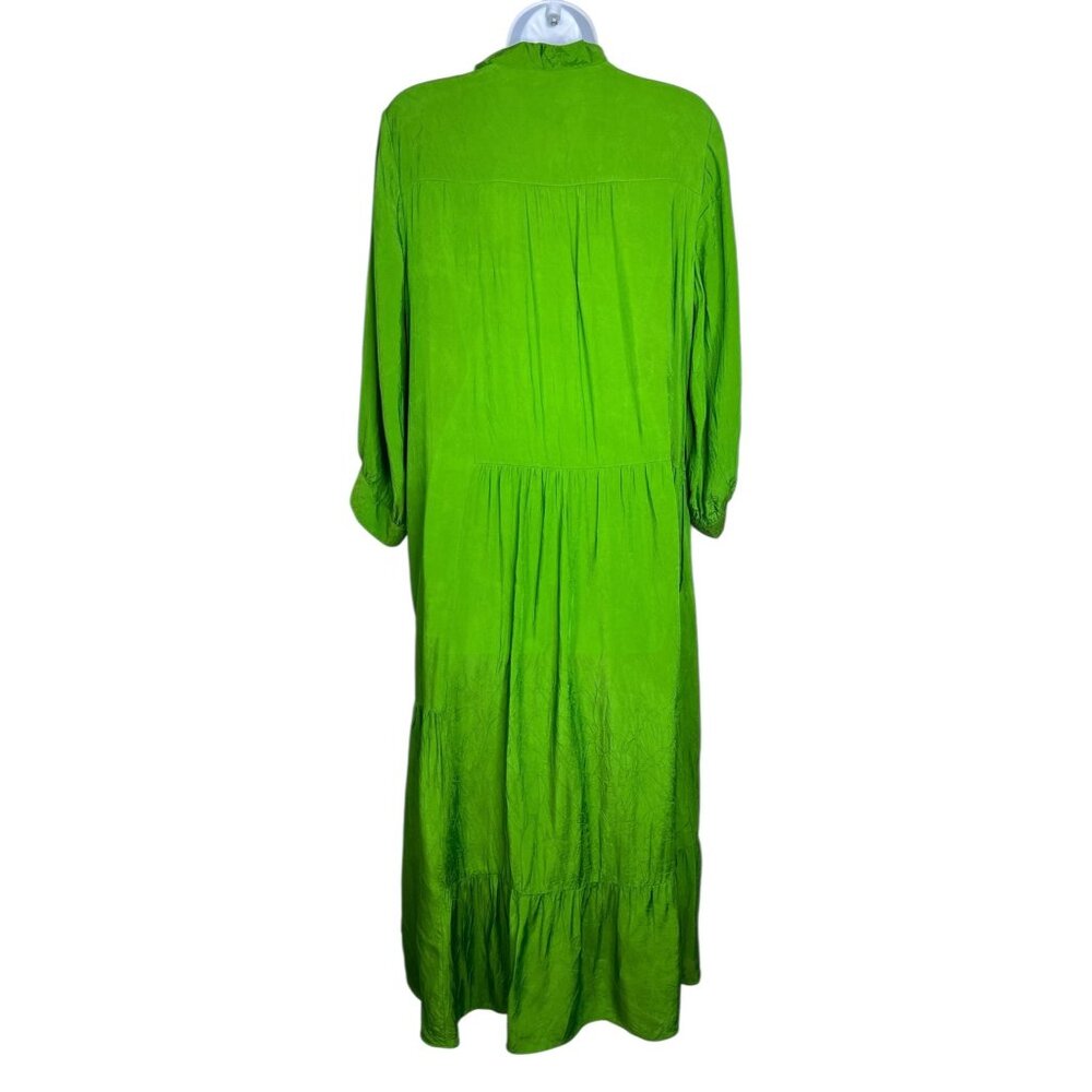 Toast Tiered Crinkle Twill Dress Spruce Green Midi Asymmetric Oversized Medium - Picture 11 of 14